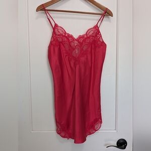 Vintage Gold Label 90s Victoria's Secret Coral Pink Satin Slip Dress Lace S